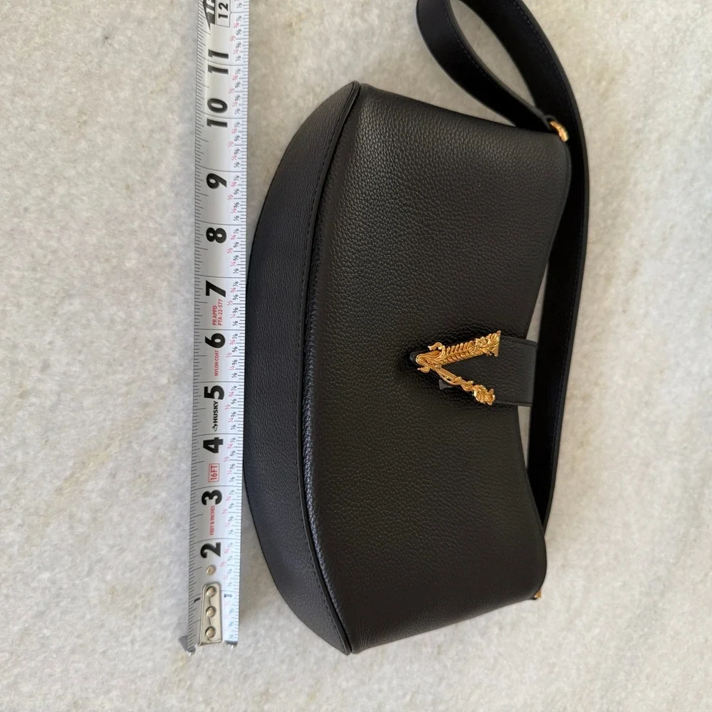 Versace Virtus‎ Small Hobo Bag Black Grained Leather Gold Barocco V